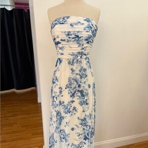 Dessy Cottage Rose Dusk Blue Floral Bridesmaid Dress